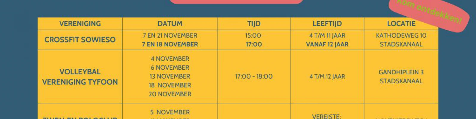 sport en cultuurpret maand november