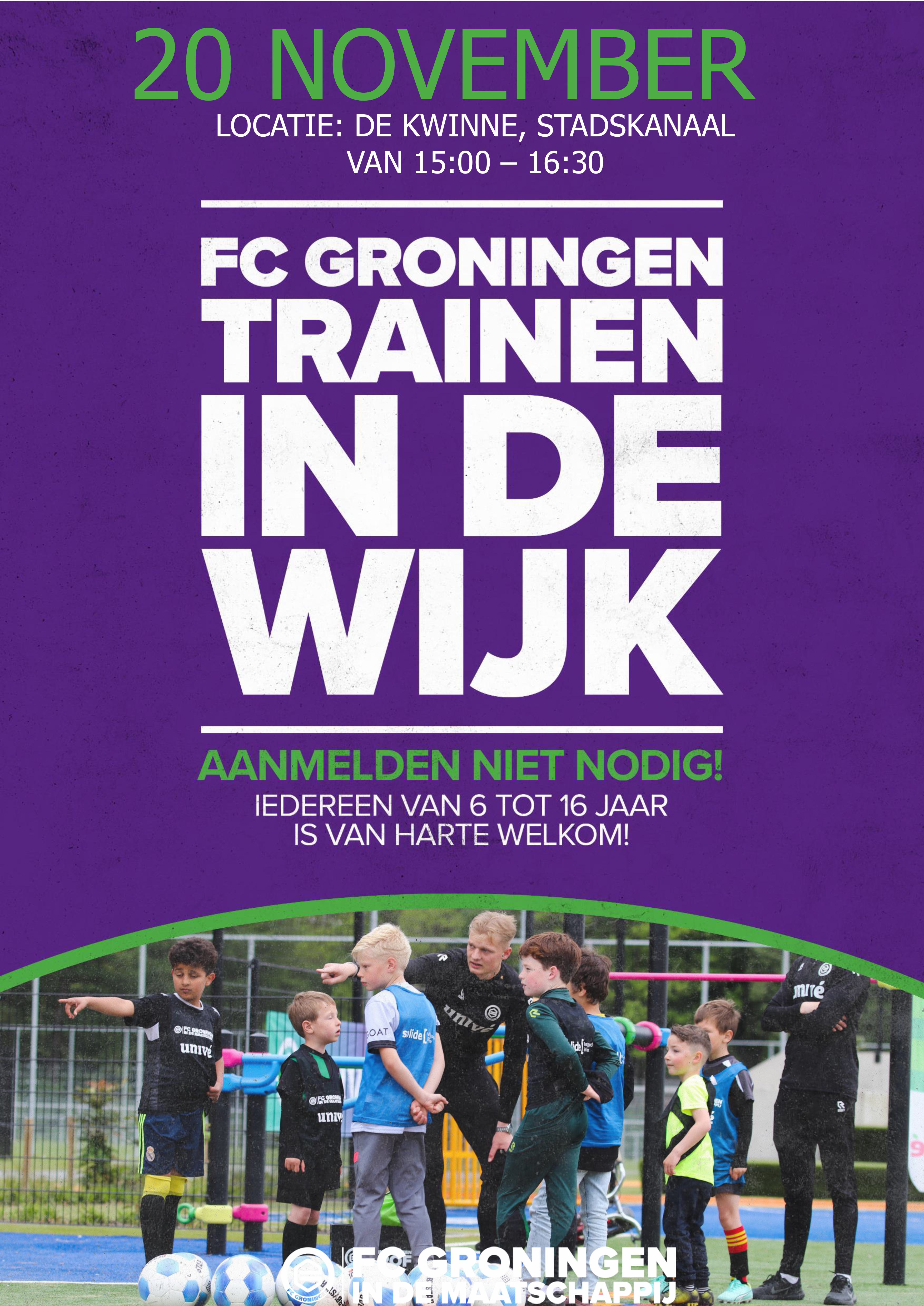 Logo van FC Groningen in de wijk - woensdag 20 november